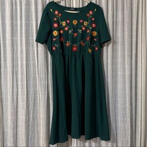 Floral Embroidered Green Dress